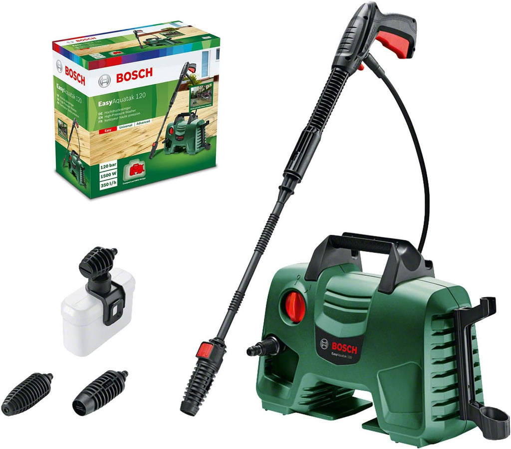 Idropulitrice Bosch EasyAquatak 120 - 1500 Watt, 120 bar, accessori versatili, design compatto, inclusi tubo e ugelli