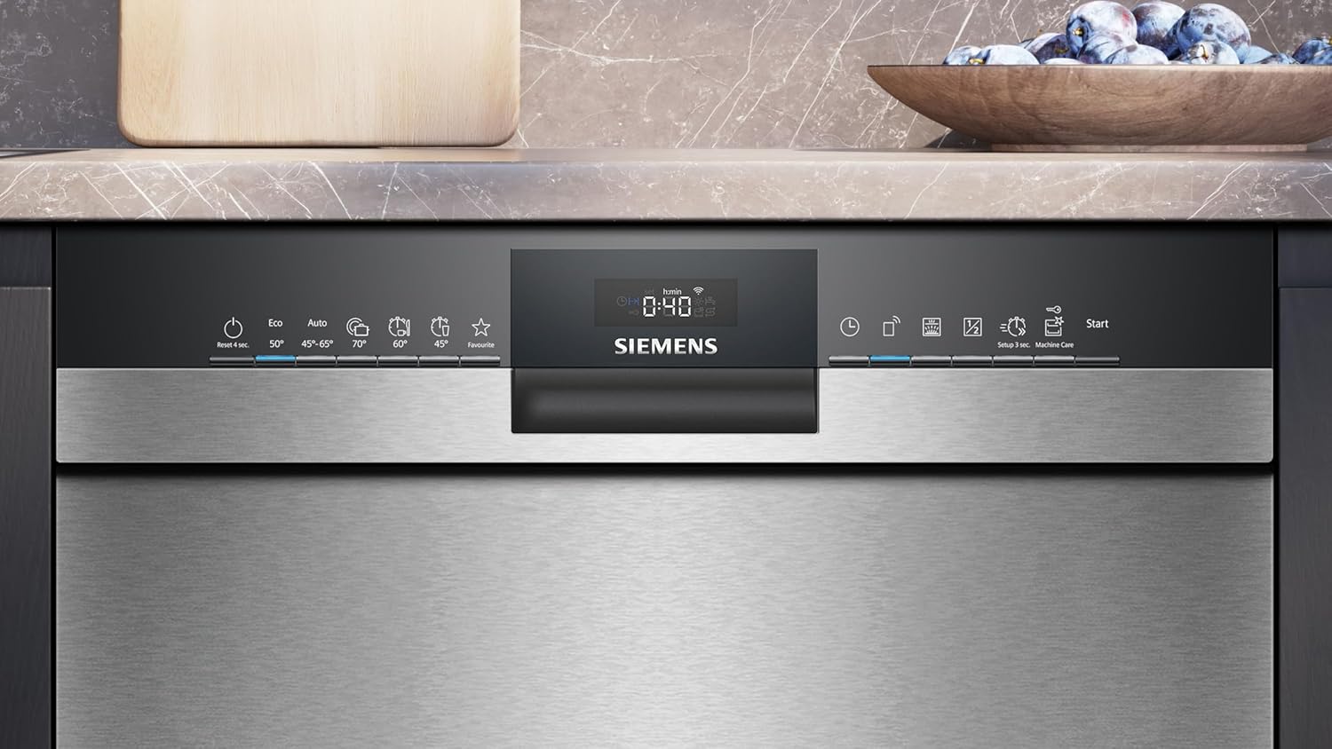 Siemens SN43ES14VE, lavastoviglie intelligente iQ300, lavastoviglie da incasso con cassetto portaposate, 60 cm, apertura automatica della porta grazie ad autoOpen dry, particolarmente silenziosa con motore iQdrive, aquaStop, acciaio inossidabile