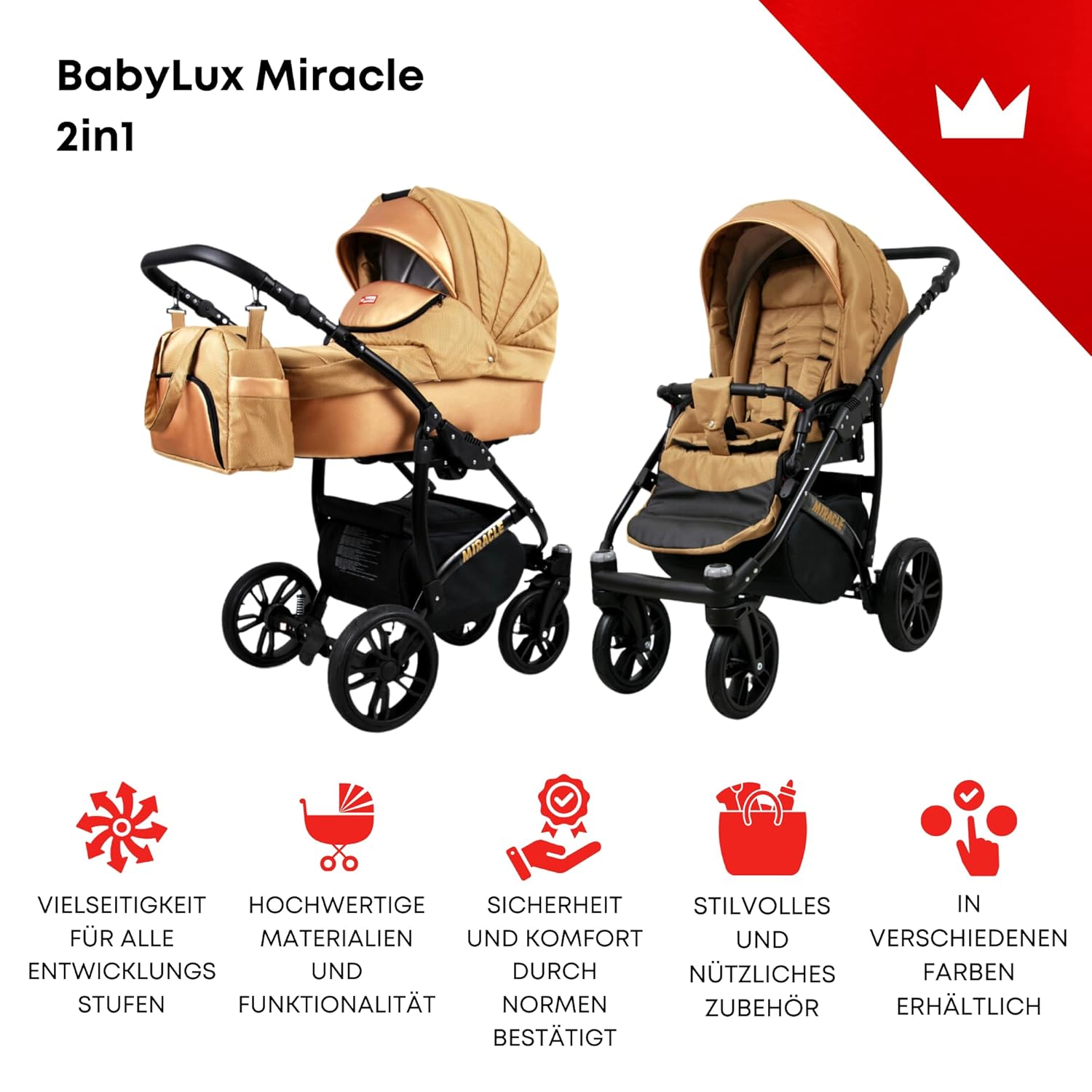 BabyLux® Bambimo Set Passeggino 3 in 1 - Optimal - incl. Navicella, Seduta Passeggino, Seggiolino Auto Ovetto - Seggiolino Auto - Set Passeggino - Passeggino Combinato con Borsa Fasciatoio, Parapioggia ecc.