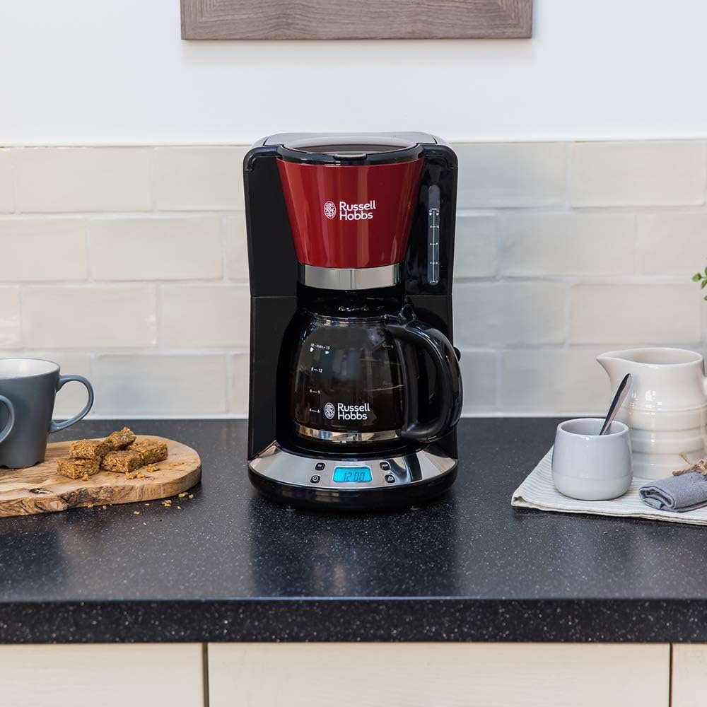 Russell Hobbs Set Colazione Colours+ Rosso: Macchina da caffè [Timer digitale, Doccetta per estrazione e aroma ottimali] 24031-56 + Bollitore [1,7l, 2400W] 20412-70 + Tostapane [per 2 fette] 26554-56