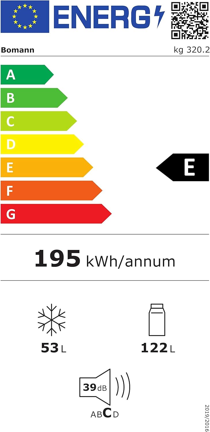 Bomann Frigo-Congelatore KG 320.2, 143 cm di Altezza, Frigo-Congelatore con Capacità 175 Litri, 3 Ripiani e 3 Cassetti, Cerniera della Porta Reversibile, Frigo-Congelatore Silenzioso 39 dB, Nero