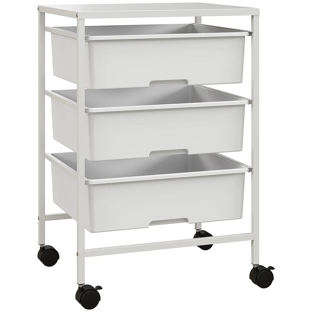 HOMCOM Carrello da Cucina con Ruote a 3 Cesti, Carrellino Salvaspazio, Bianco