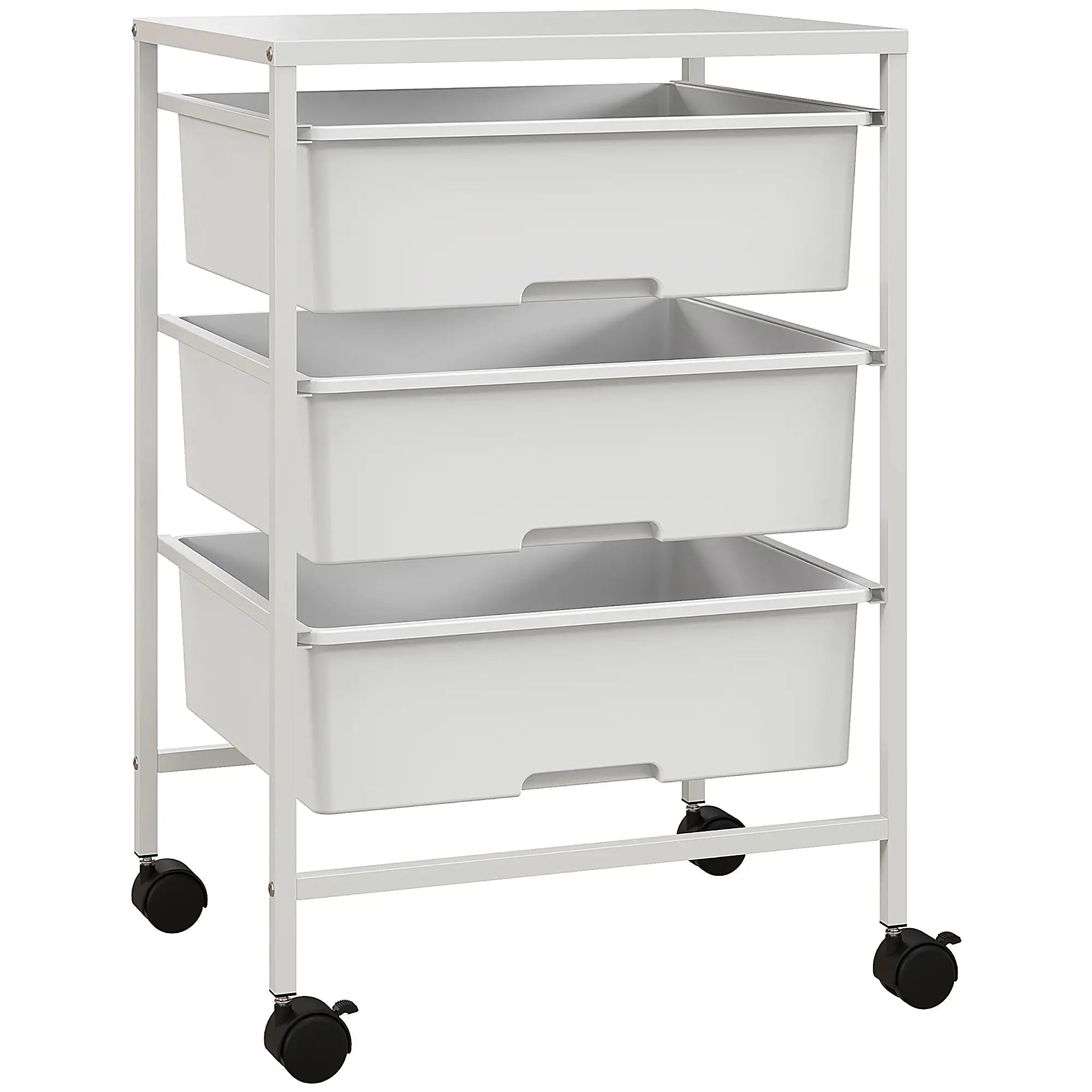 HOMCOM Carrello da Cucina con Ruote a 3 Cesti, Carrellino Salvaspazio, Bianco