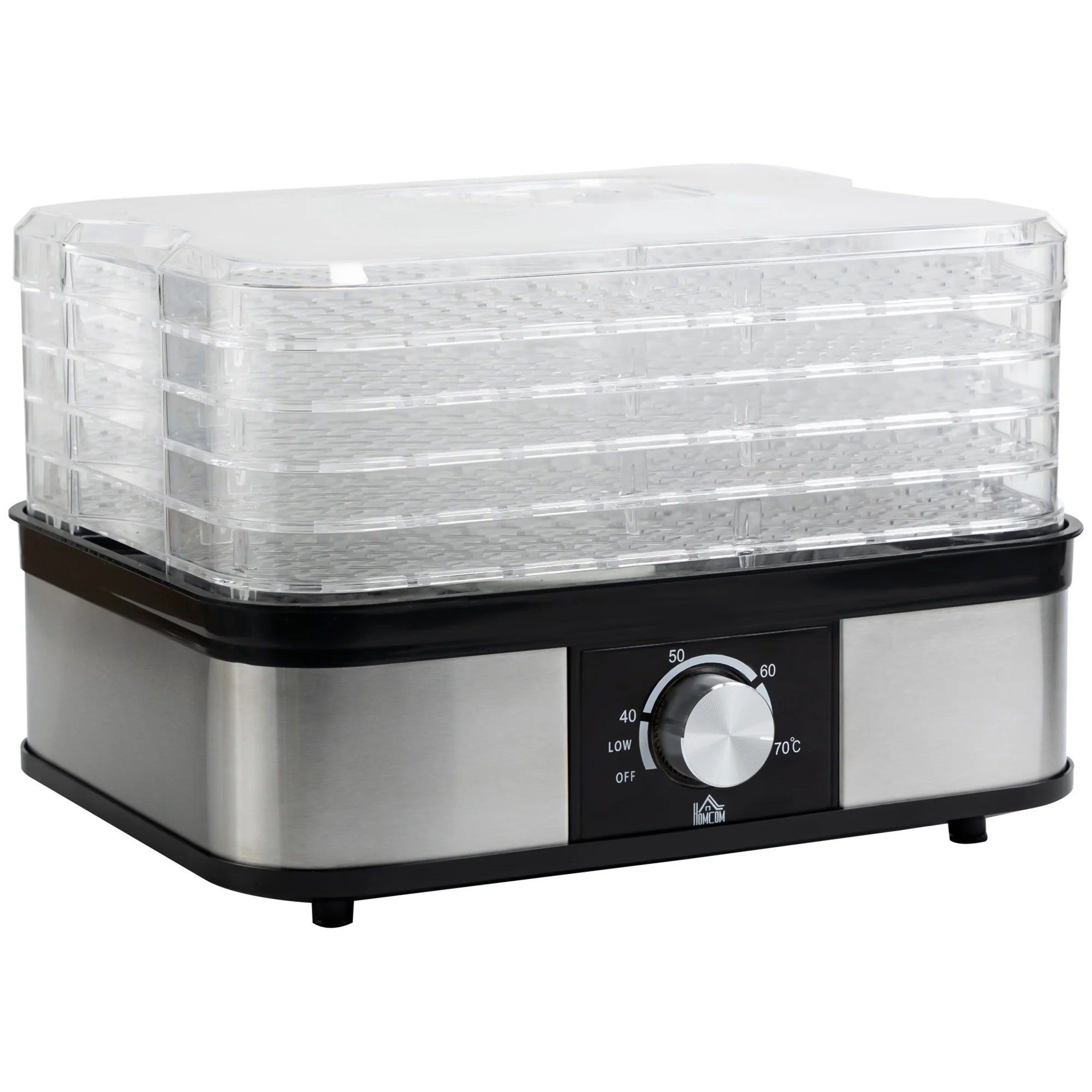 HOMCOM Essiccatore per Alimenti a 5 Livelli con Temperatura Regolabile in Acciaio Inox