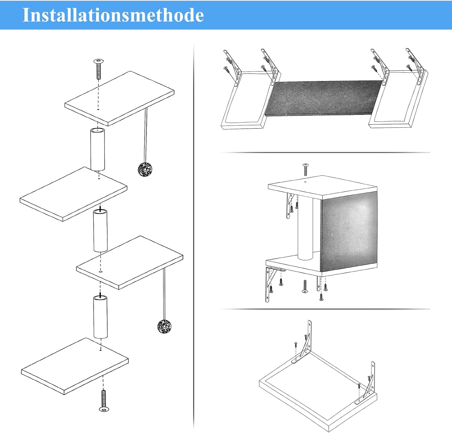 Zvonema Kletterwand 10-teilig-Katzenhängematte,Hängebrücke mit Rutschfestem Sisal,Kratzsäulen mit Sisal,Ruhe und Spielwandregal mit Spurenkugel,Kletterwand für Katzen bis 10 kg