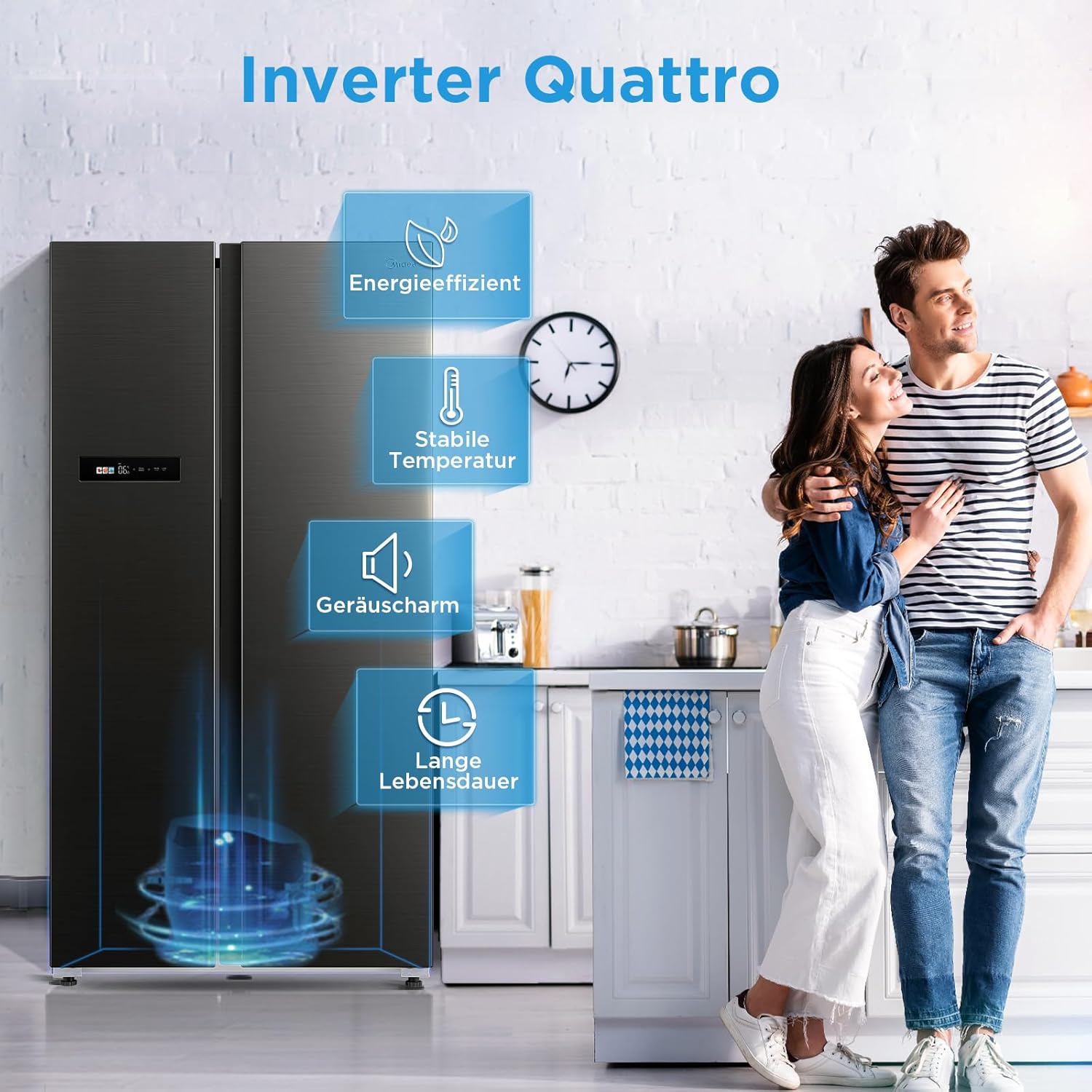Midea KS-DDX 6.32 WT Frigorifero Side-by-Side con Congelatore/Altezza 178,8 cm/254 kWh/anno/No Frost/Compressore Dual Inverter/con Distributore di Acqua e Ghiaccio 3-in-1 e Serbatoio d'Acqua, Inox Scuro