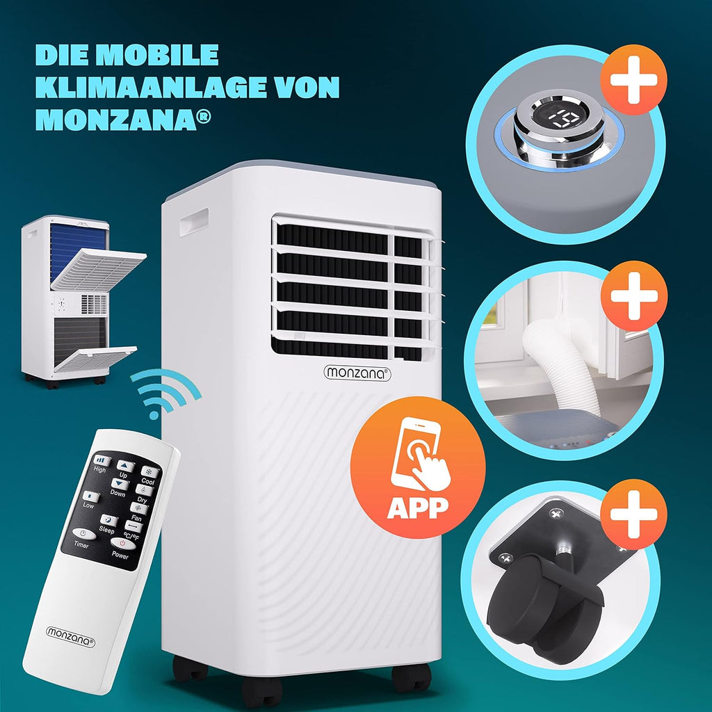 Monzana® climatizzatore portatile MZKA2000 tubo di scarico 7000BTU 3in1 750W timer 24h 25mq telecomando deumidificatore kit per tapparelle