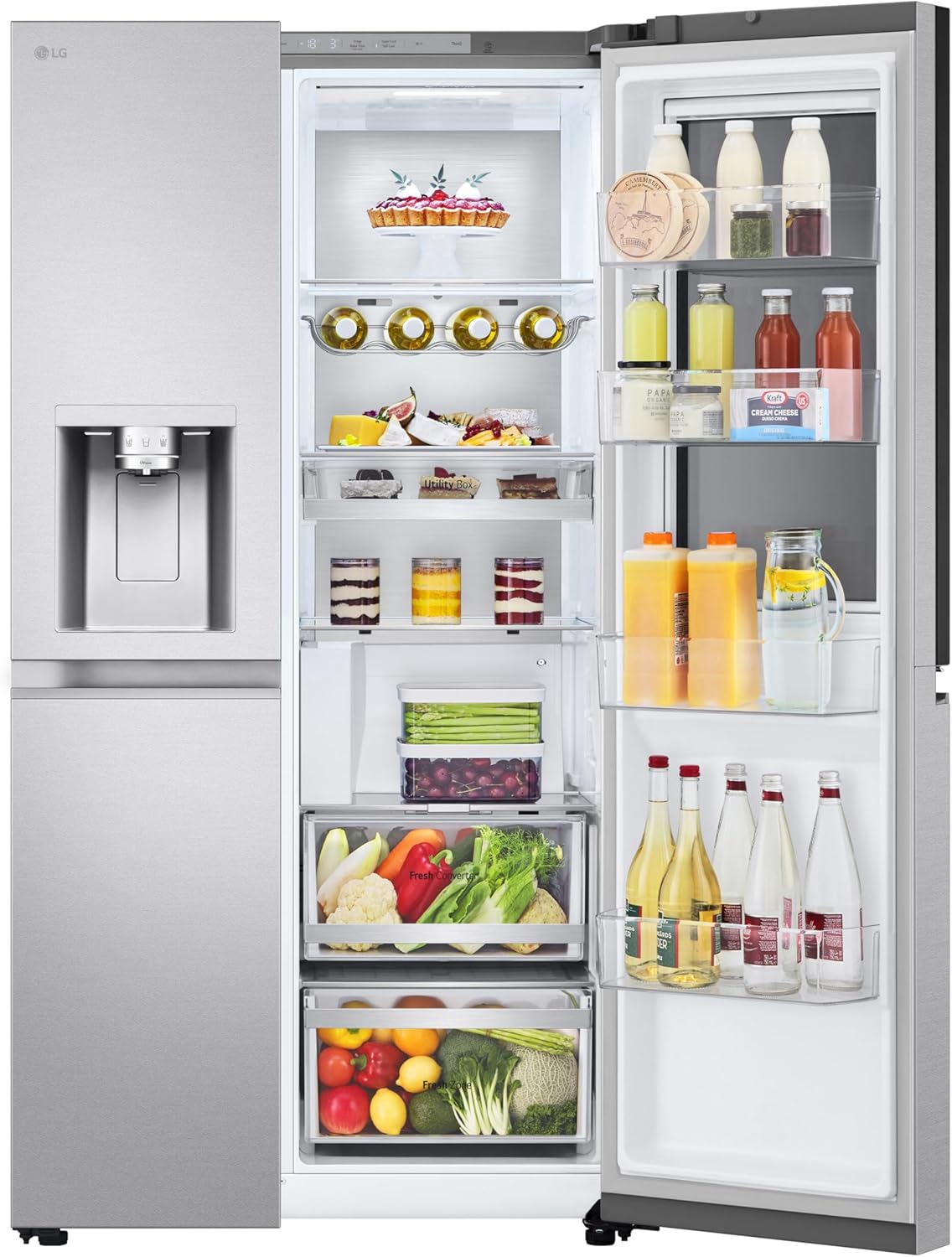 LG GSGV81PYLL Frigorifero Side by Side, Classe E, 635 L, Instaview, Frigorifero con congelatore, Dispenser ghiaccio, ghiaccio tritato, acqua, Total NoFrost, Smart Inverter Compressor, Wi-Fi