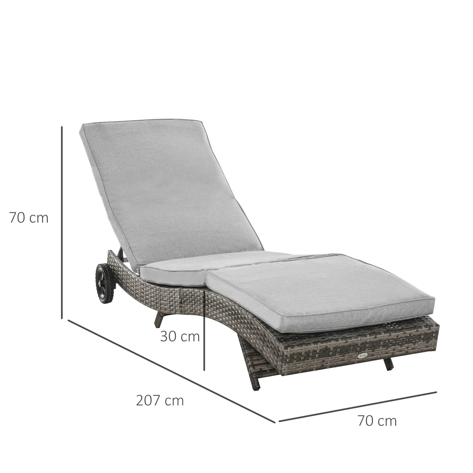 Outsunny Lettino prendisole in polyrattan regolabile con ruote grigio