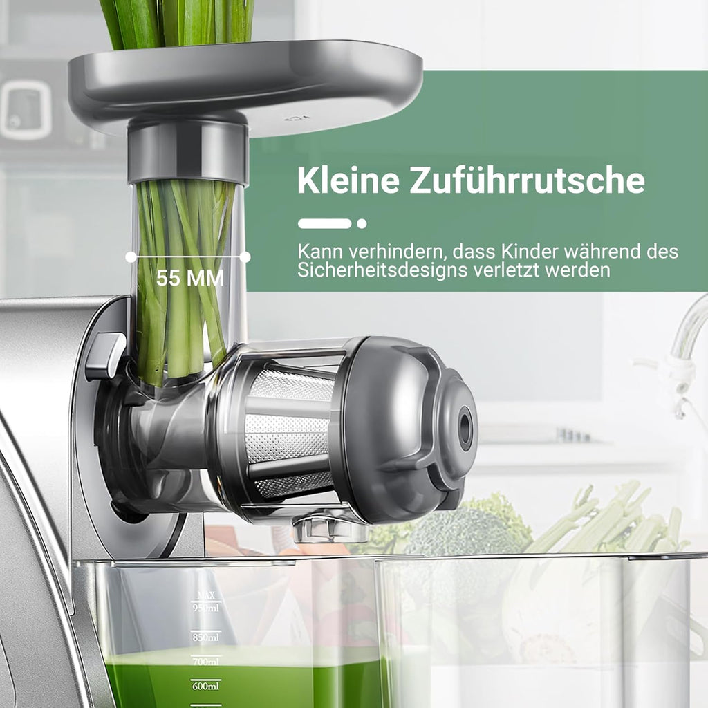【Neues】Entsafter AOBOSI-Slow juicer mit 2 Geschwindigkeitsstufen-Entsafter gemüse und obst mit 8 stufiger Schnecke-Saftpresse mit Reinigungsbürste&2 Bechern-Obstpresse mit Reversierfunktion