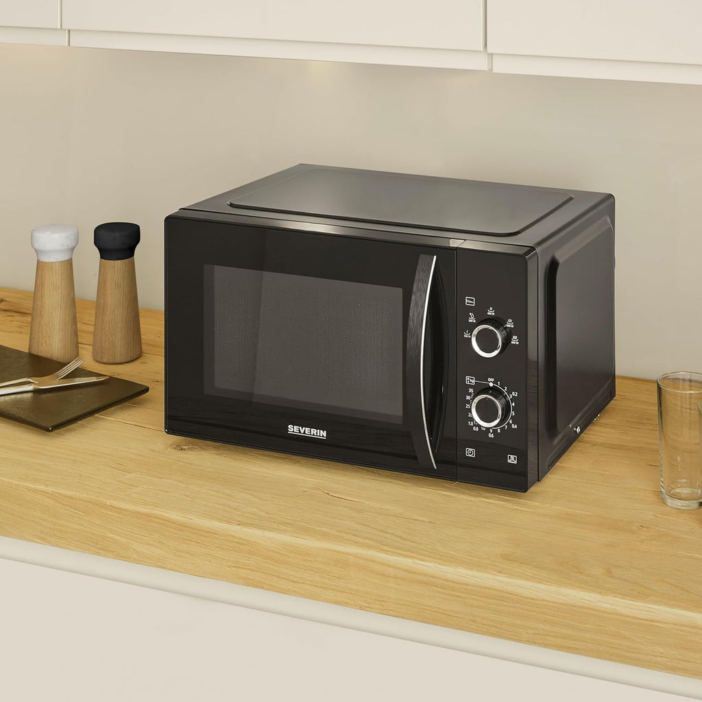 SEVERIN 2-in-1 Mikrowelle mit Grill 800 W, Grillofen mit 25 L Kapazitt und 9 Leistungsstufen, Mikrowelle mit Grillrost und Drehteller, silber, MW 7785
