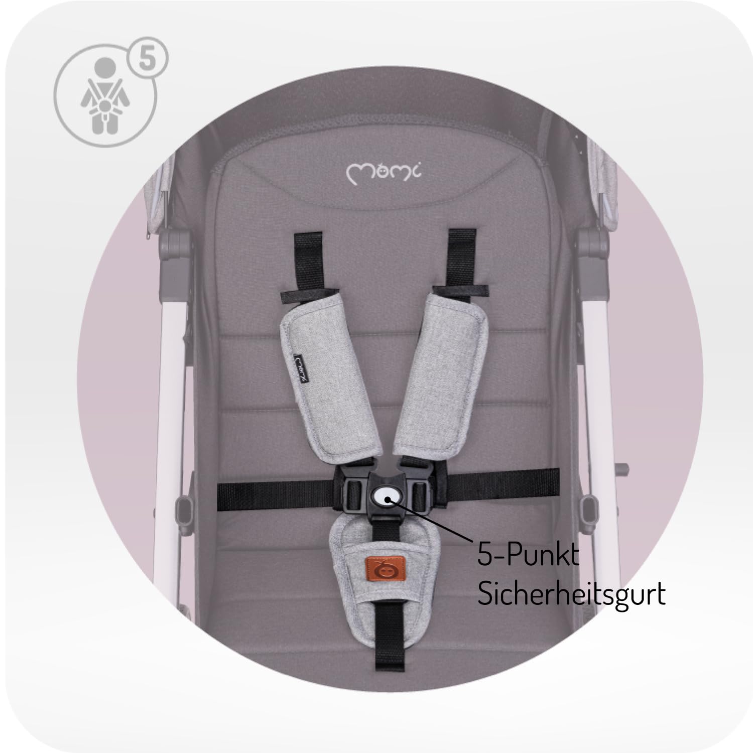 MOMI ESTELLE Kinderwagen für Kinder ab 6 Monat bis zu max körpergewicht von 15 kg, klappbar auf die Maße 65 x 51 x 21 cm, gewicht 7,5 kg, 5-Punkt-Sicherheitsgurt, koffer, grau-gold, Räder 6''/6,5''