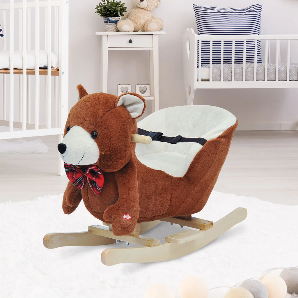 HOMCOM Cavalcabile Orsetto a Dondolo con Musica Cintura di Sicurezza Peluche