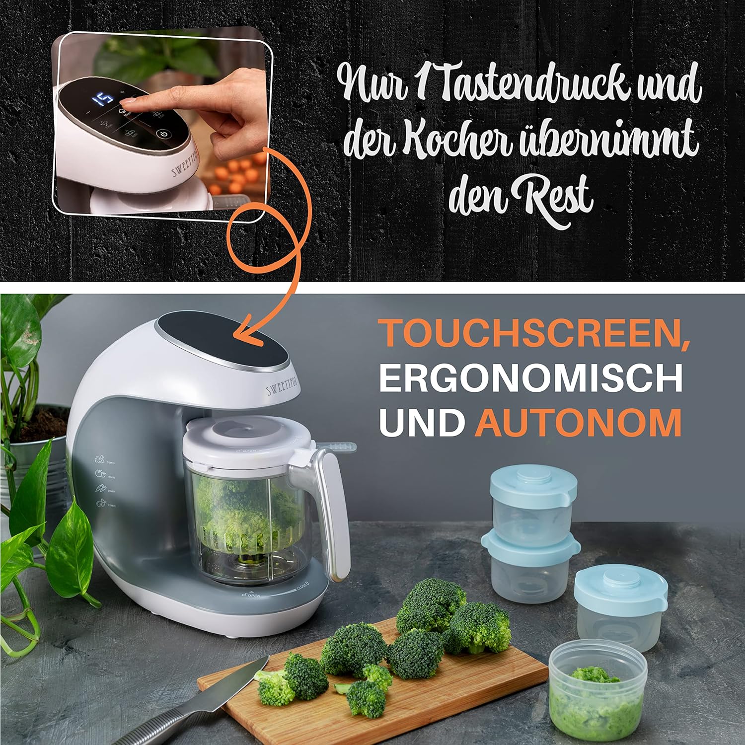 Sweety Fox - Multifunktions Babynahrungszubereiter 7-in-1 - Dampfgarer, Mixer, Pulse, Automatische Reinigungsfunktion, Sterilisiert, Glschenwrmer, Auftaufunktion