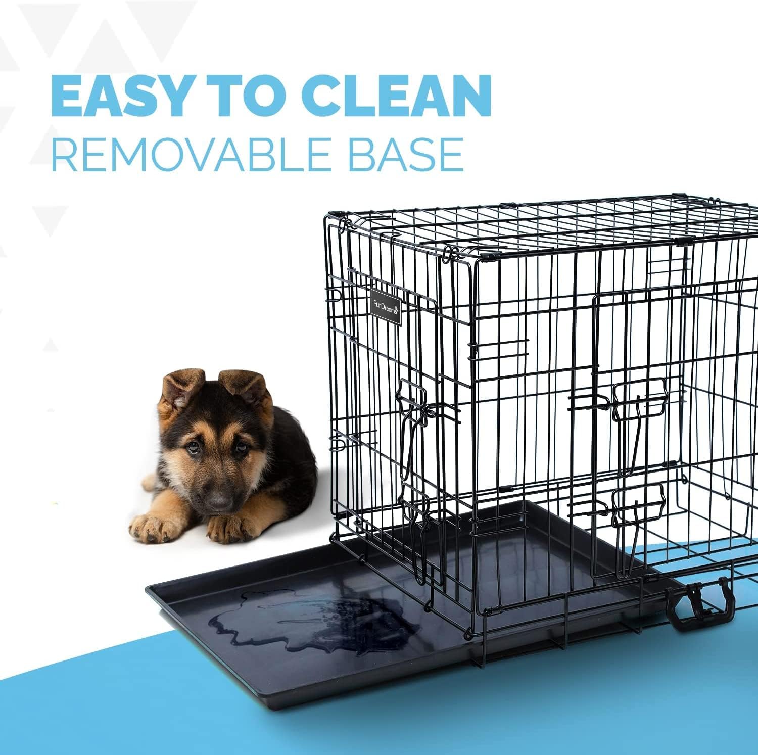 Gabbia per cani (76 cm) – Gabbia per animali domestici in metallo nero con 2 porte (anteriore e laterale) con base in plastica resistente ai morsi e maniglia per il trasporto, robusta box, perfetta per l'addestramento dei cuccioli (media)