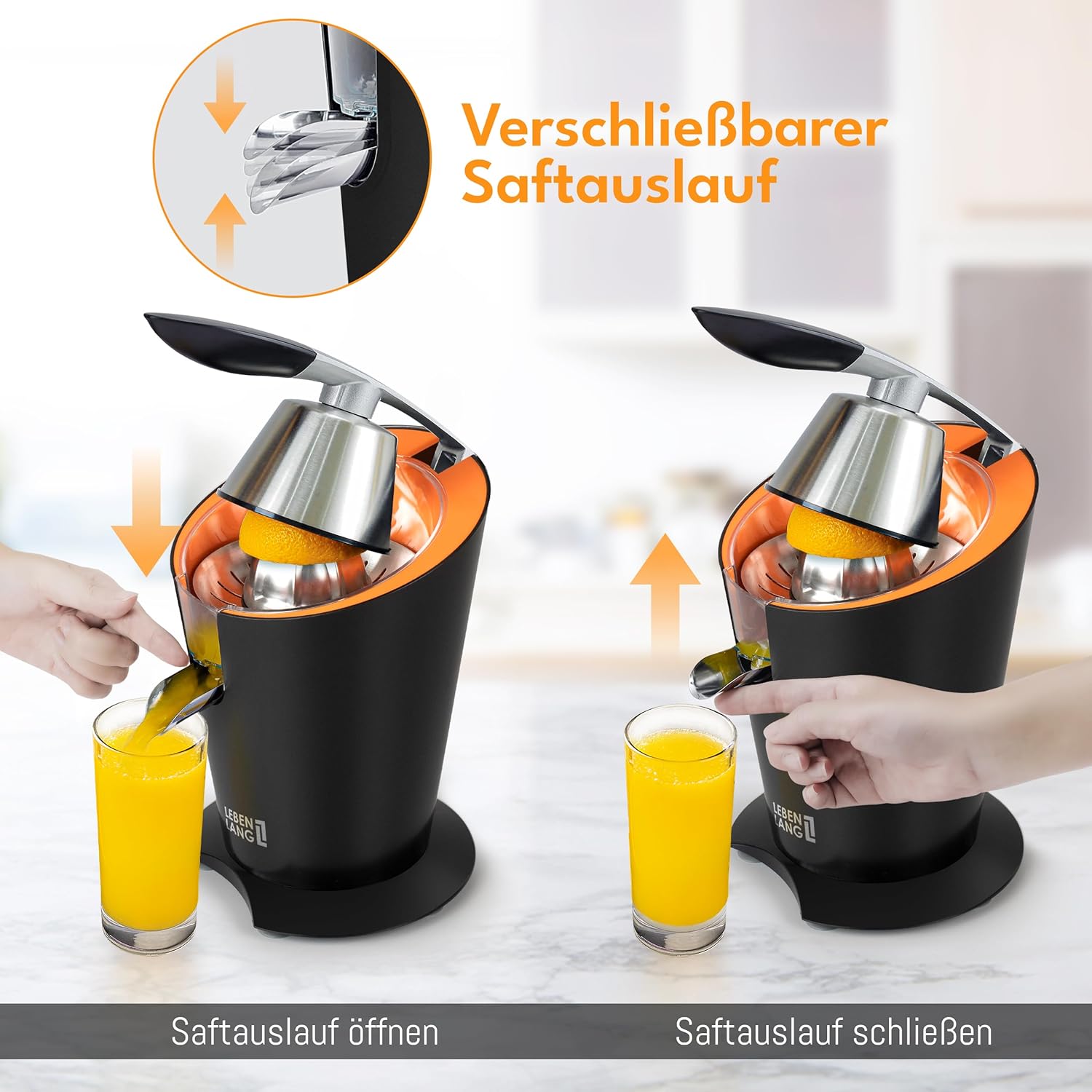 LEBENLANG Spremiagrumi elettrico 600W - Incl. cono in acciaio inox & senza BPA I Alta resa I Spremiagrumi Spremiagrumi Elettrico Spremi Limoni Spremi Melograno I Spremiagrumi Arance Spremi Limoni