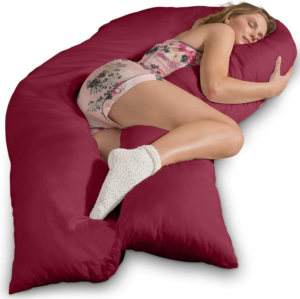 Traumreiter Visco XXL Seitenschläferkissen mit Bezug Baumwolle Graphit Grau, Hybrid Kissen + 1cm Memory Foam, U förmiges Schwangerschaftskissen Gel Body Pillow Komfortkissen Ergonomie Zertifiziert