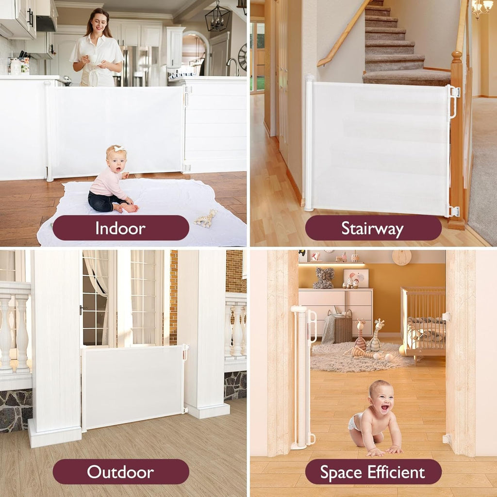 Momcozy Barriera di Sicurezza Retrattile per Bambini (Aggiornata), 0-140 cm, Altezza 83 cm, Cancello di Sicurezza Avvolgibile, Azionabile con Una Sola Mano, Adatta per Scale/Porte/Interno ed Esterno, Grigio