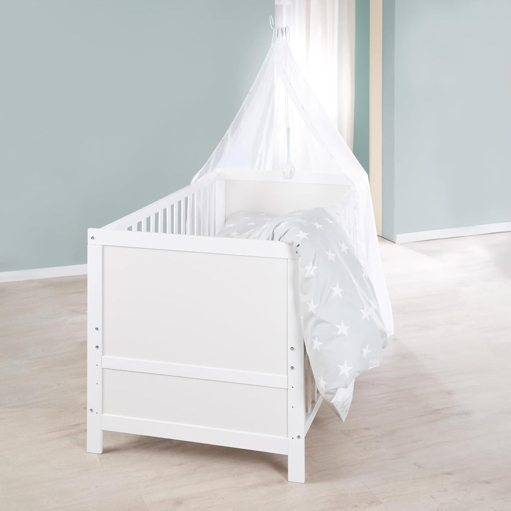 roba Lettino combinato 70 x 140 - Lettino con sbarre regolabile in 3 altezze - 3 pioli rimovibili - Lettino trasformabile in letto junior - Legno color tortora