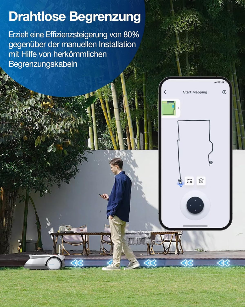 ECOVACS GOAT G1-800 Robot rasaerba senza cavo perimetrale 800㎡, robot tosaerba con localizzazione multifusione TrueMapping, evitamento ostacoli, gestione a 16 zone, pendenza del 45%, videomanager