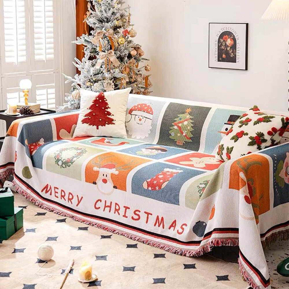 Festlicher Jacquard-Strick Sofabezug mit Weihnachtsdesign für gemütliche Feiertage