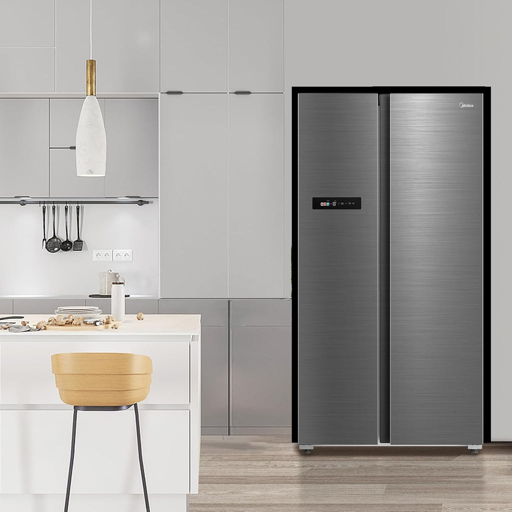Midea KS-DDX 6.32 WT Frigorifero Side-by-Side con Congelatore/Altezza 178,8 cm/254 kWh/anno/No Frost/Compressore Dual Inverter/con Distributore di Acqua e Ghiaccio 3-in-1 e Serbatoio d'Acqua, Inox Scuro