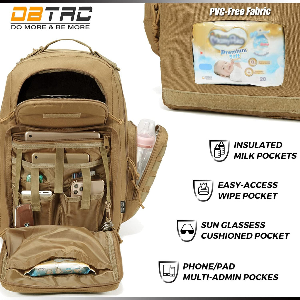 DBTAC Zaino Fasciatoio per Papà, Borsa Fasciatoio Grande per Uomini con Materassino per il Cambio, Tasche Isolate + Lavabili, Cinghie per Passeggino, Marrone Chiaro