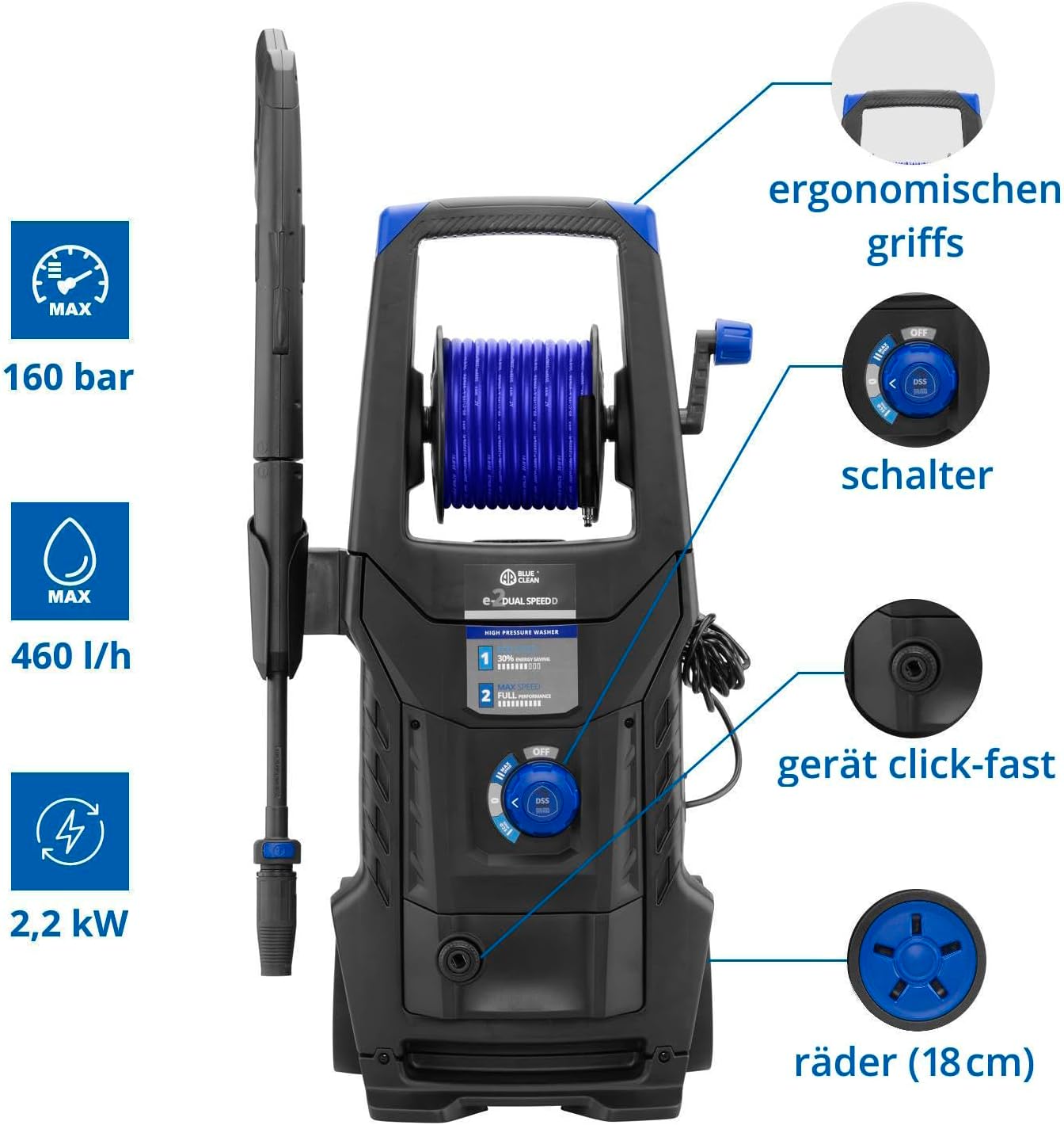Idropulitrice AR Blue Clean e-1600P con Patio Cleaner e Spazzola Fissa (1600 W, 125 bar, 420 l/h)