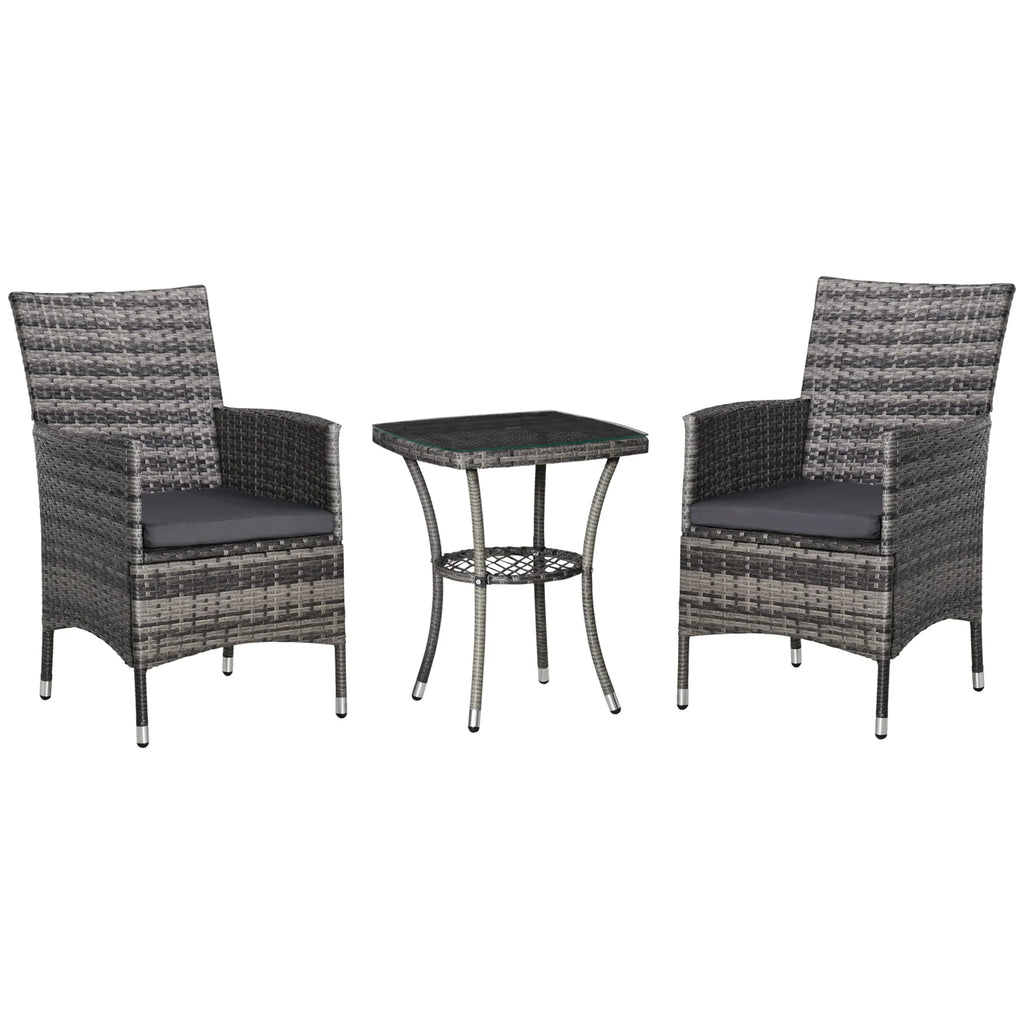 Outsunny Balkonmöbel Set 3-teilig mit Sitzkissen & Glasplatte