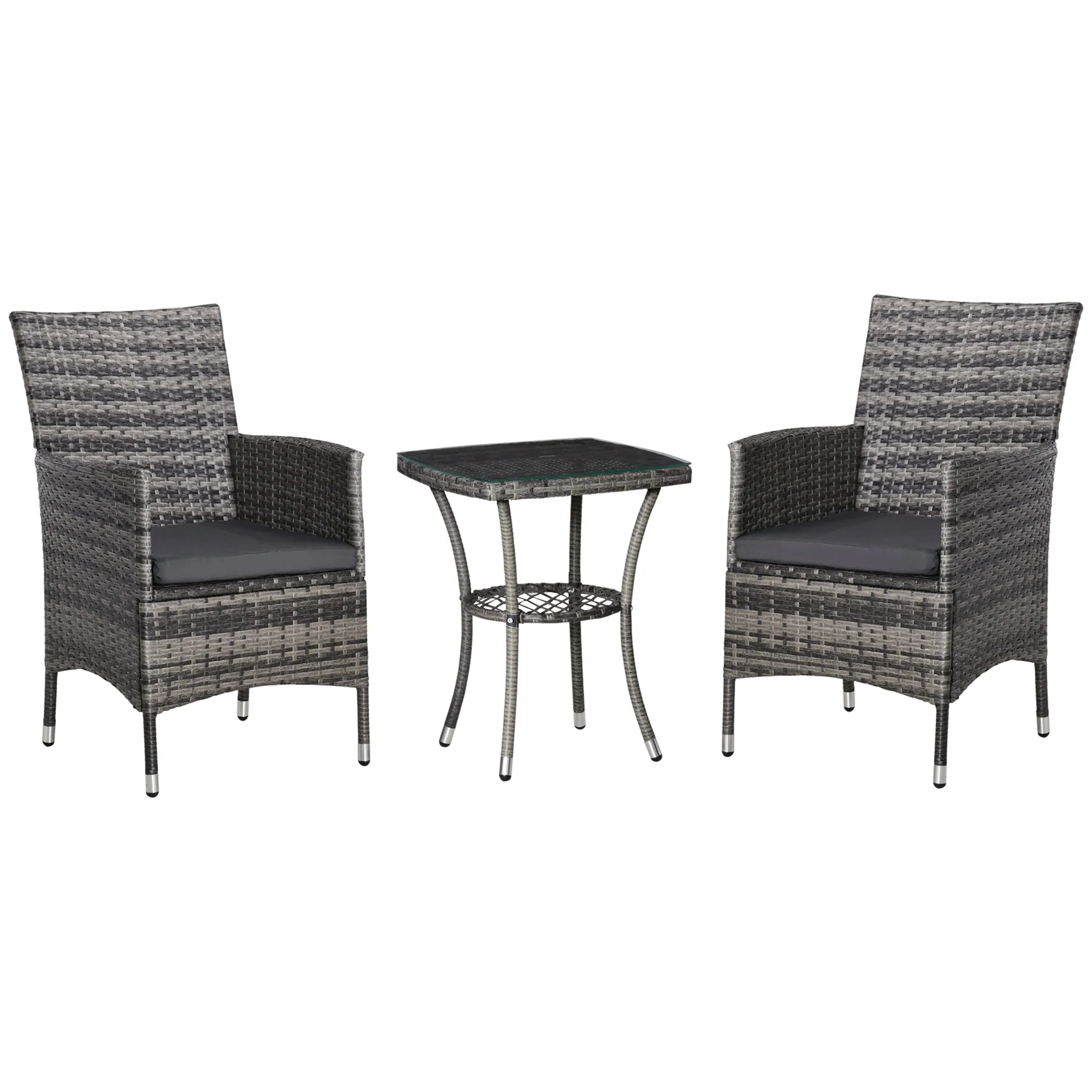 Outsunny Balkonmöbel Set 3-teilig mit Sitzkissen & Glasplatte