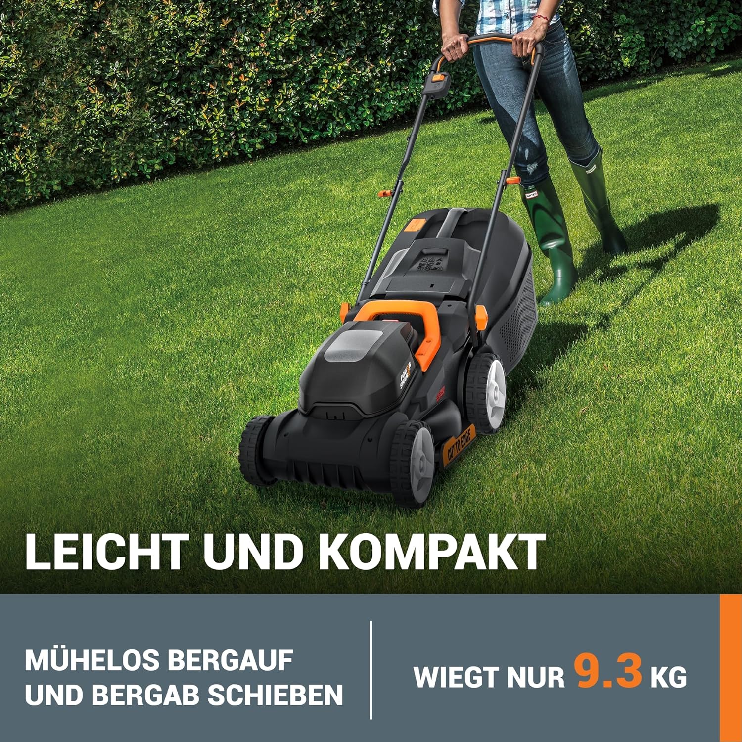 WORX WG730E Akku-Rasenmäher 20V - kraftvoller bürstenloser Motor - ideal für Gärten bis zu 200m² - 30cm Schnittbreite - Cut-to-Edge - 3 einstellbare Schnitthöhen - inkl. 4Ah Akku & Ladegerät