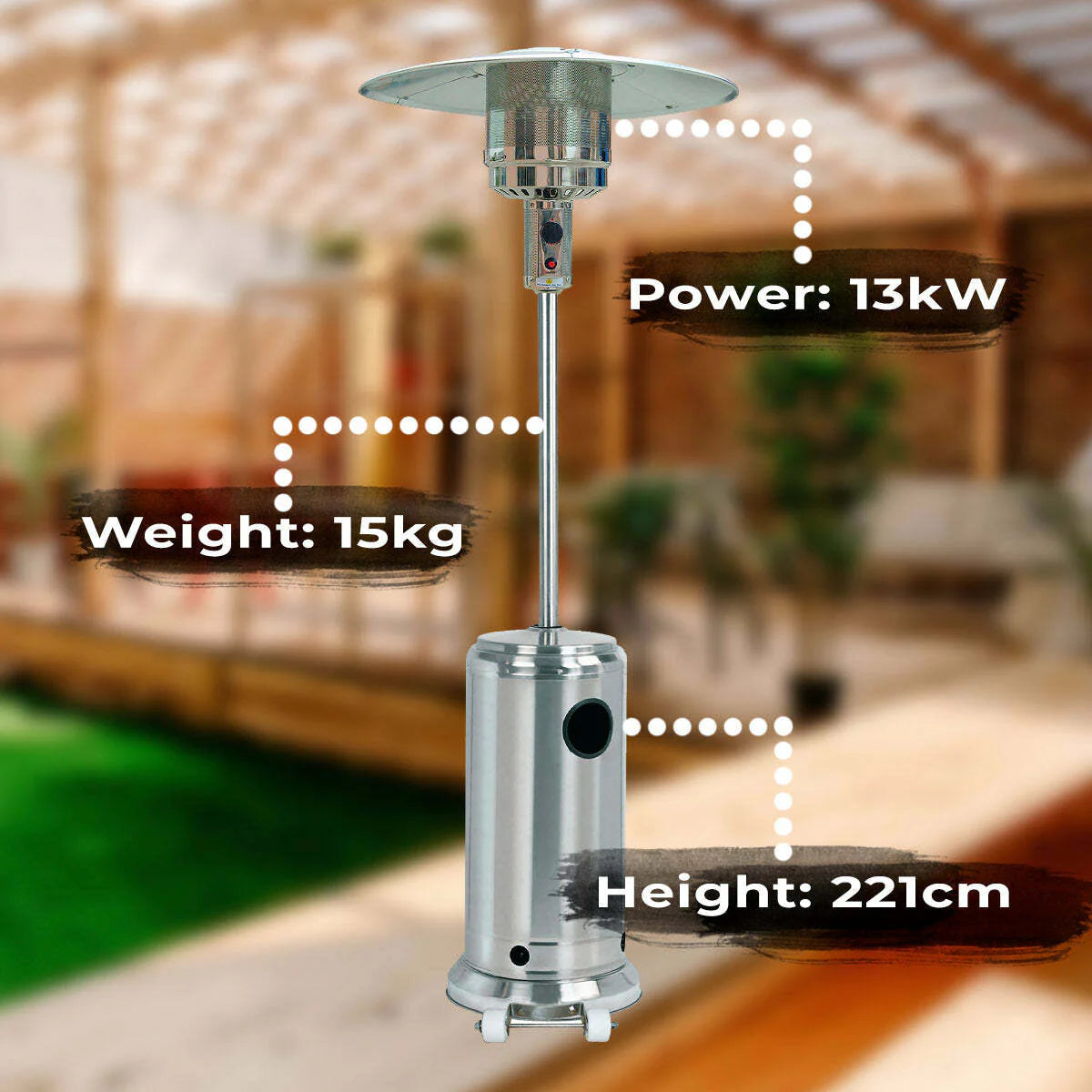 Fornorth Heizstrahler a stelo Patio 13 kW a gas, in acciaio inox