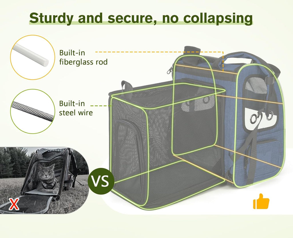 pecute Hunderucksack Erweiterbar, Faltbar Katzenrucksack Katzen mit Anti-offener Reiverschluss, Rucksack Hund mit Netz Fenster Grau XL, für Hunde Katzen Haustiere (40 * 33 * 49cm)