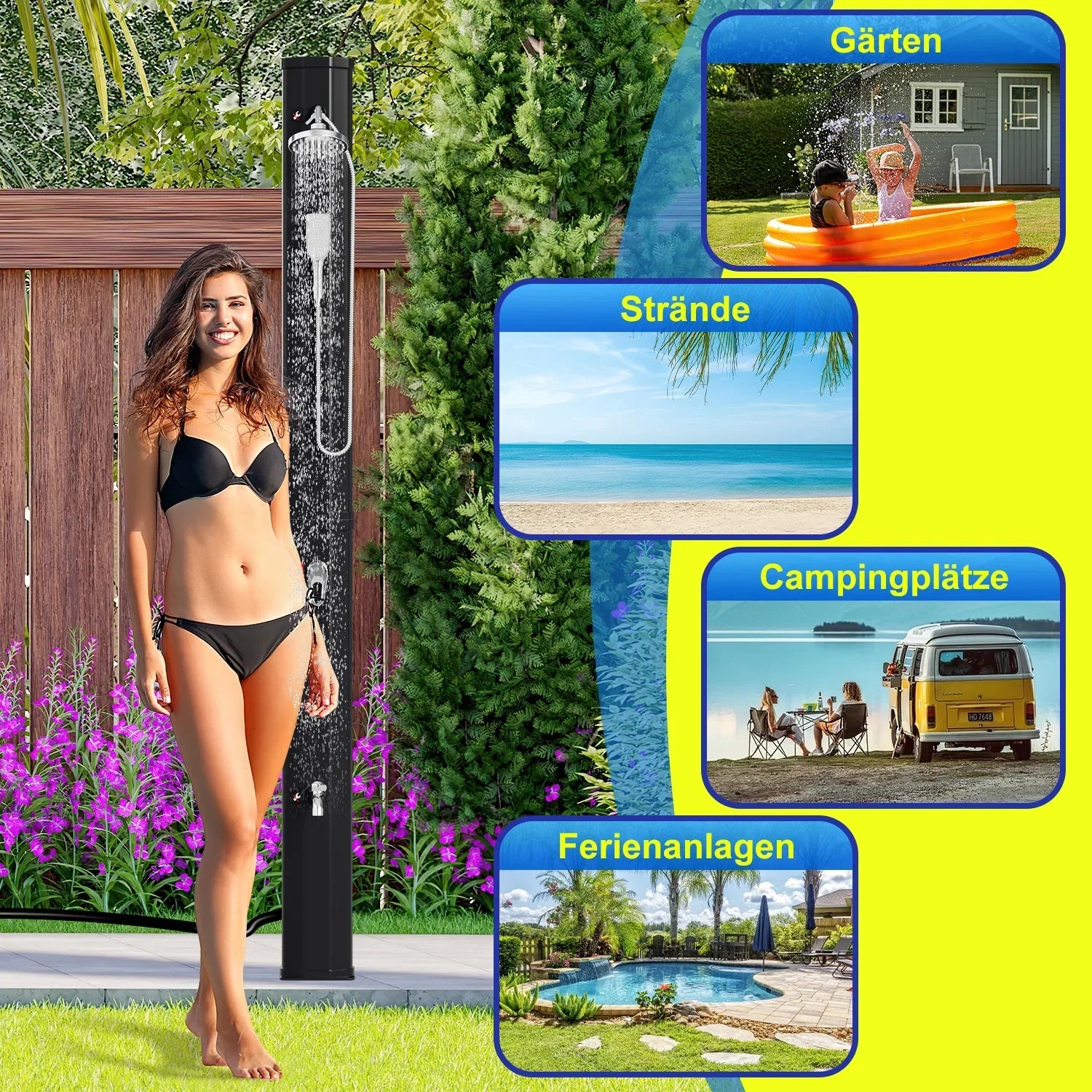 Sonnewelt 60L Doccia Solare Doccia da Giardino Incl. Copertura Protettiva e Doccetta