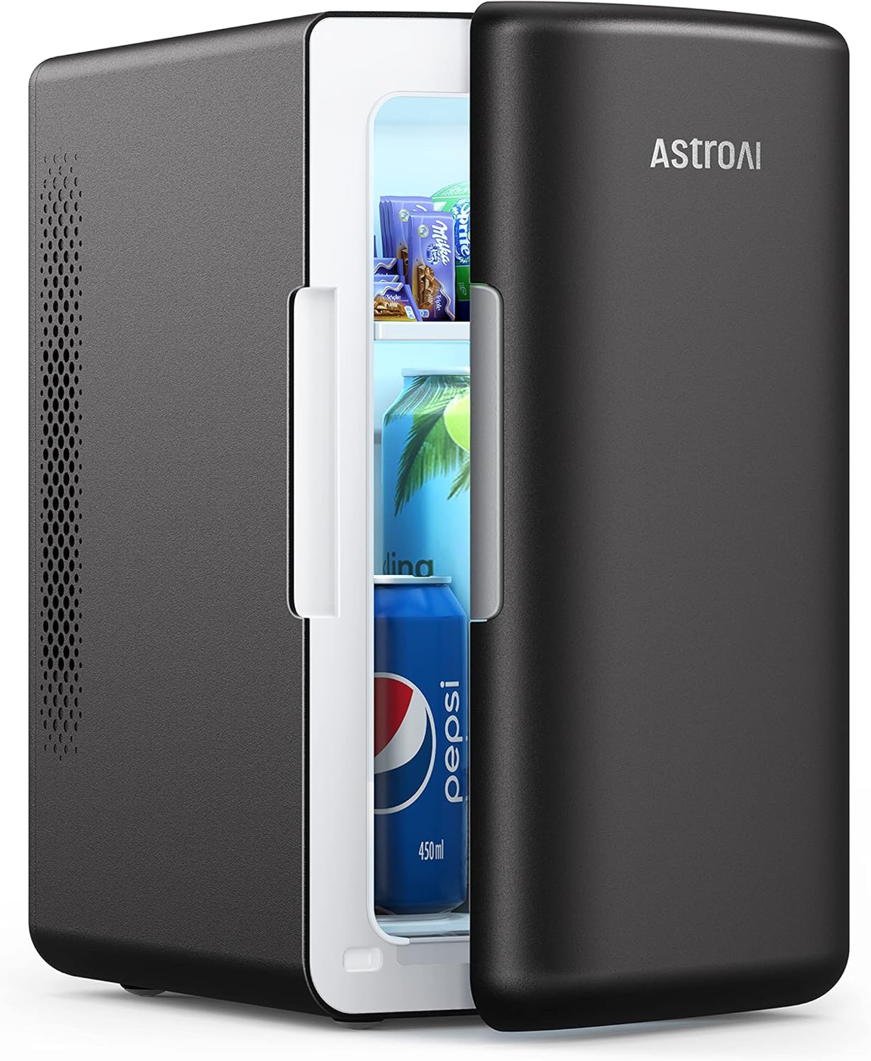 AstroAI 2 in 1 Mini Kühlschrank, 6 Liter Fridge / 8 Dosen mit Kühl- und Heizfunktion, 12V / 220V Steckdose für Autos, Büros und Schlafsle, Schwarz