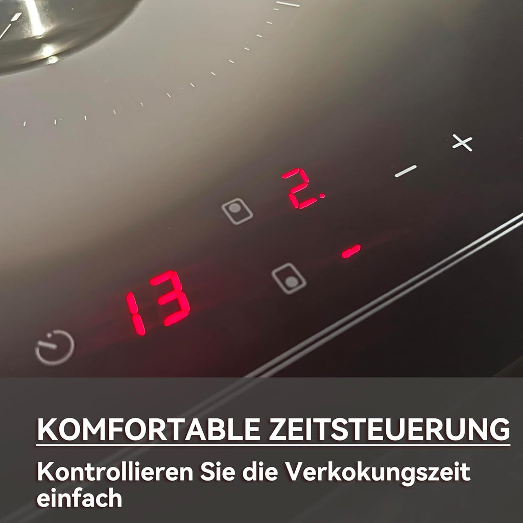 Hermitlux Domino Glaskeramikkochfeld,Eingebaut 29 cm schwarz Glaskeramik elektrisches Kochfeld,9 Leistungsstufen,Sensor-Touch-Steuerung, Kindersicherung, 1-99 Minuten-Timer,Geeignet für Alle Tpfe