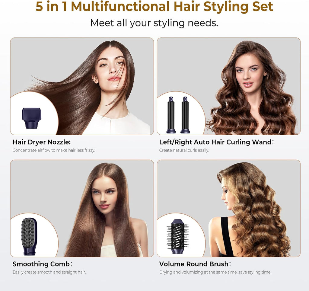 UKLISS 7 in 1 Pro Airstyler & Ionen Föhn [110,000RPM] High-speed Haartrockner Ionen Hair Dryer, mit Heißluft Lockenwickler Thermal Brush Haarglätterbürste Warmluftbürste Föhnbürste, 1200W/Blau