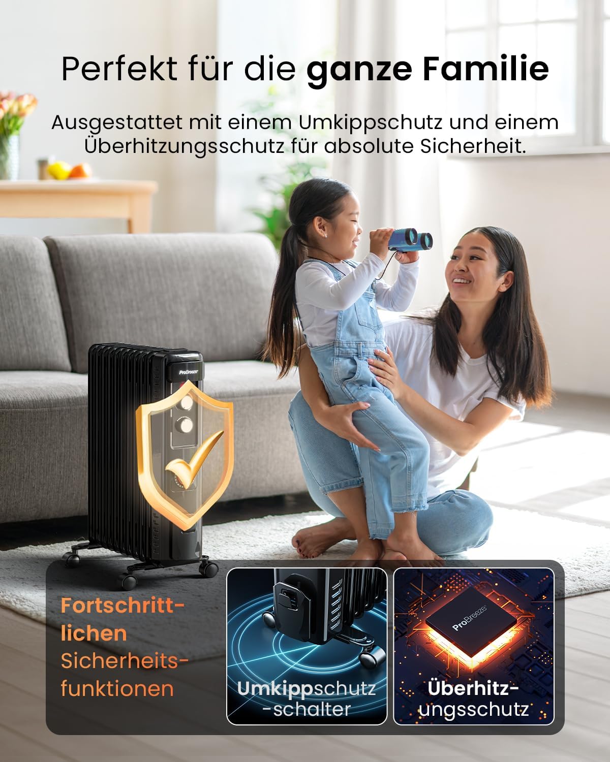 Pro Breeze Radiatore a Olio 2500W con 11 Elementi Riscaldanti, Stufetta Elettrica, Timer 24h, Termosifone Elettrico a Basso Consumo, 3 Livelli di Potenza, Termostato Regolabile e Funzione di Spegnimento di Sicurezza