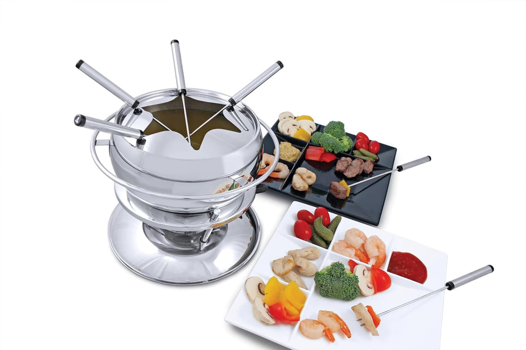 Swissmar F66415 Lausanne Fondue Set 11-teiliges, Kupfer/Edelstahl, 1.8L, Fondue-Set für Fleisch, Käse und Schokolade, für 6 Personen, Geschenkset