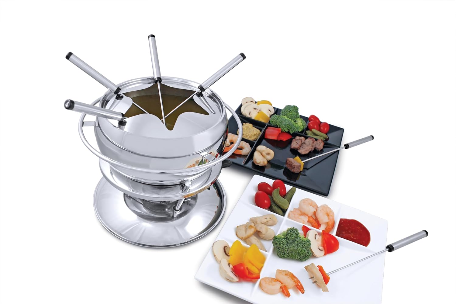Swissmar F66415 Lausanne Fondue Set 11-teiliges, Kupfer/Edelstahl, 1.8L, Fondue-Set für Fleisch, Käse und Schokolade, für 6 Personen, Geschenkset