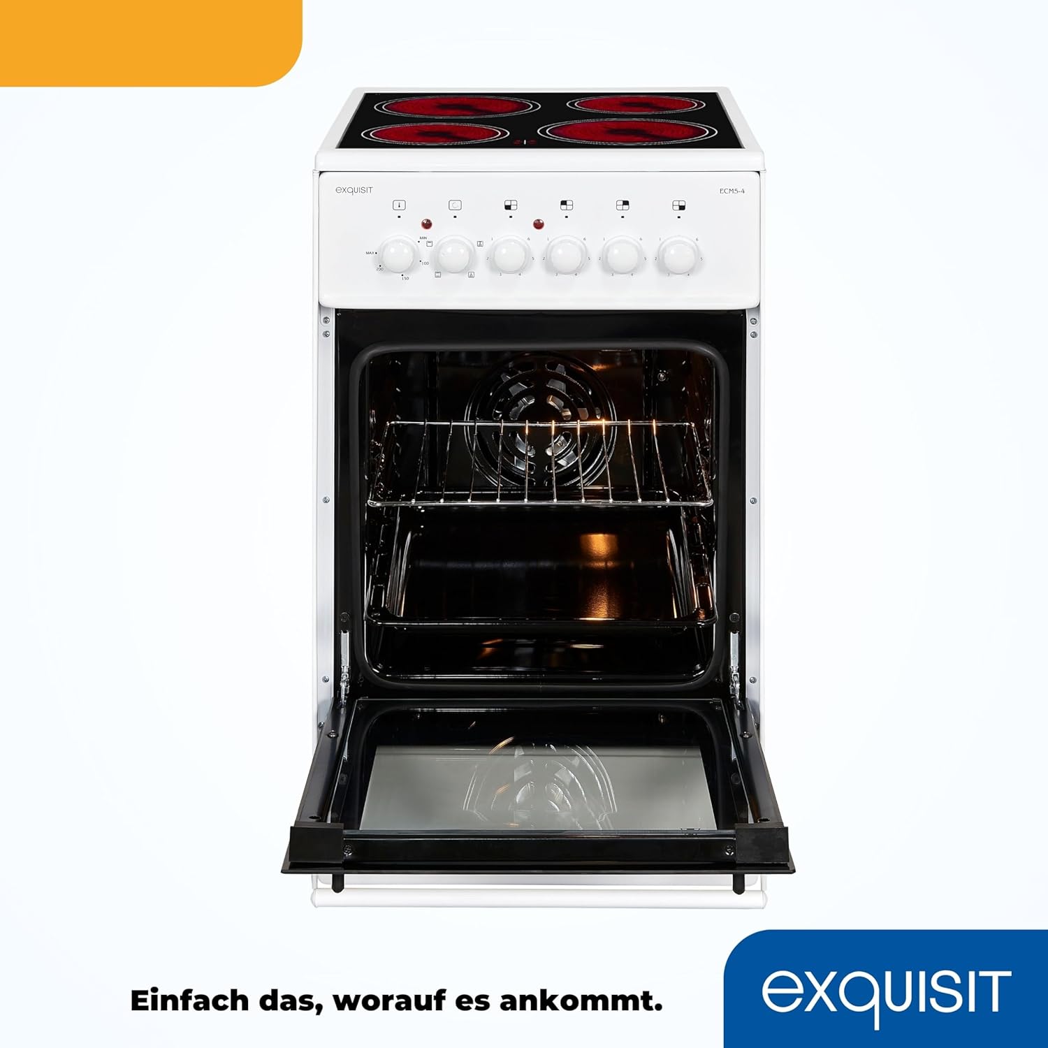 Cucina autonoma squisita, Cucina autonoma larghezza 50 cm, Piano cottura a piastre, Facile da usare, Vano cottura 48 l, Cucina elettrica 50 cm, EH9-3-090 bianca