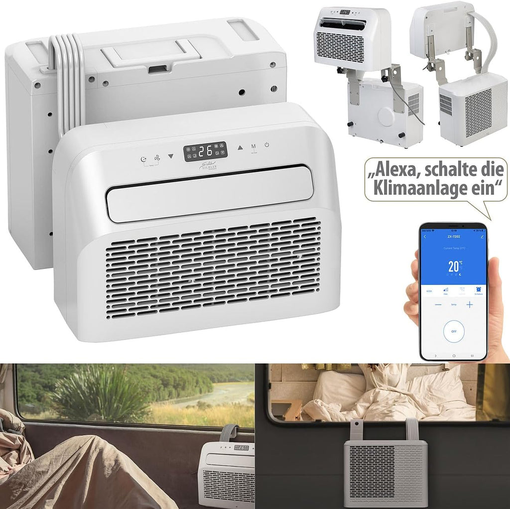 Sichler Haushaltsgeräte Condizionatore mobile: Condizionatore mobile split, funzione deumidificatore, WLAN e App, 5.000 BTU/h (Condizionatore roulotte, Mini condizionatore split, Condizionatore split senza forare)
