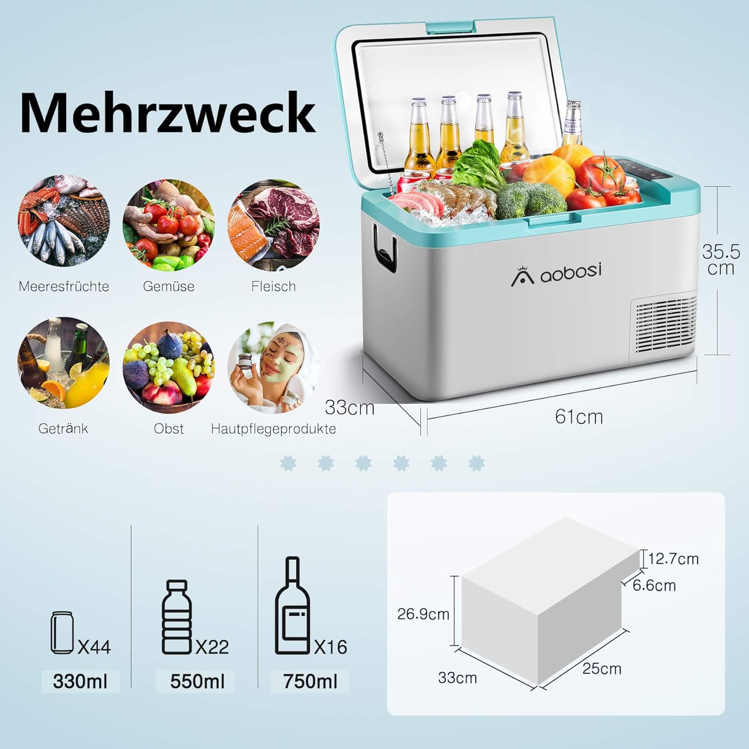 AAOBOSI Frigo Box a Compressore 36 L, Frigo Portatile per Auto con Controllo App WiFi, 12/24 V e 100-240 V, fino a -20 °C per Auto, Camion, Barca, Camper, Campeggio, Doppia Zona