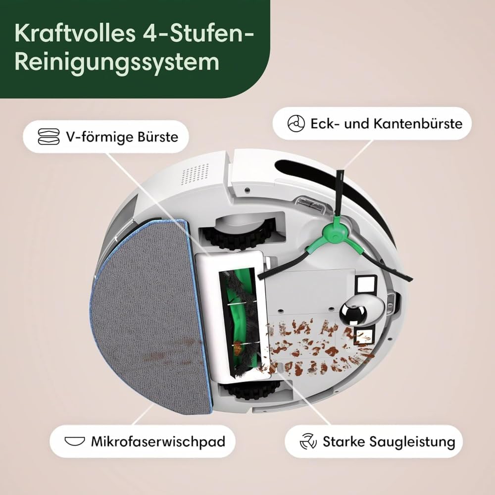 Robot aspirapolvere e lavapavimenti iRobot Roomba Combo Essential (Y0112), potente aspirazione e lavaggio, sistema di pulizia a 4 fasi, 3 livelli di aspirazione, pulizia Spot, controllabile tramite app, pulsanti o voce, Bianco