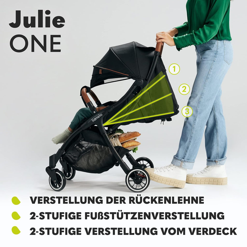 LIONELO Julie One Passeggino da 0 a 22 kg, schienale e poggiagambe regolabili, zanzariera, coprigambe, portabicchieri e borsa da trasporto, pieghevole