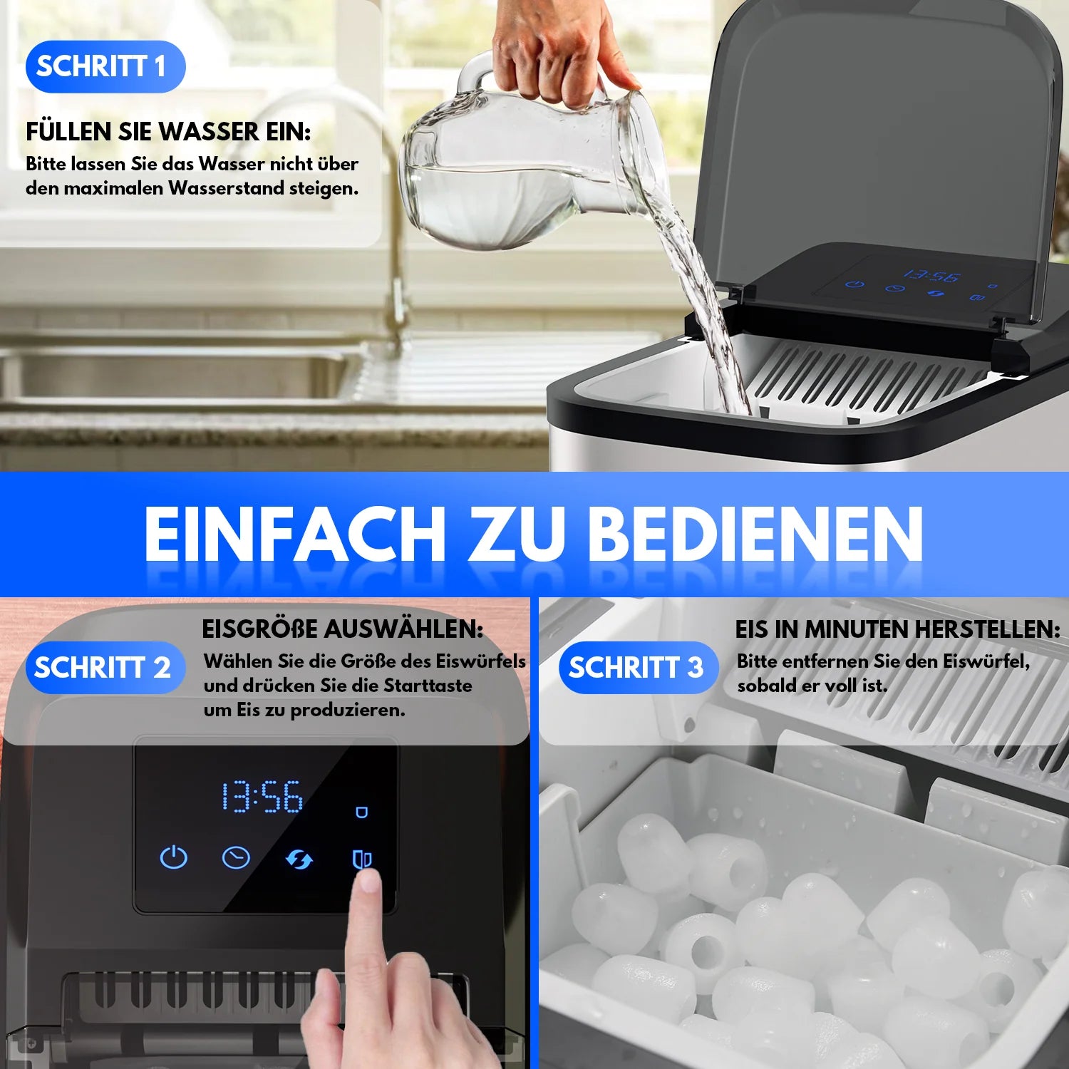 Sonnewelt Macchina per cubetti di ghiaccio in acciaio inox da 2,2 litri