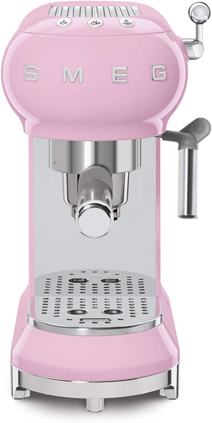 Smeg, ECF01WHEU Macchina da Caffè Espresso Manuale, Sistema Cappuccino, Thermoblock, Alloggiamento Tazze Grandi e Funzione Doppio Caffè, Serbatoio Acqua 1 l, Dimensioni Compatte, 1350W, Bianco