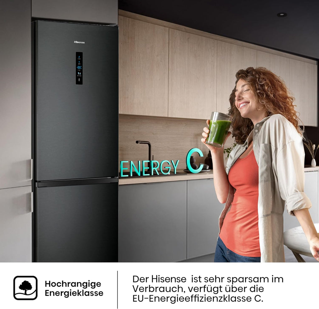 Hisense RB327N4ADD Frigorifero Combinato, Classe Energetica D, Total NoFrost, Porta Reversibile, Griglia Portabottiglie, Vano Frigo 171 Litri, Vano Congelatore 85 Litri, Look Acciaio Inox