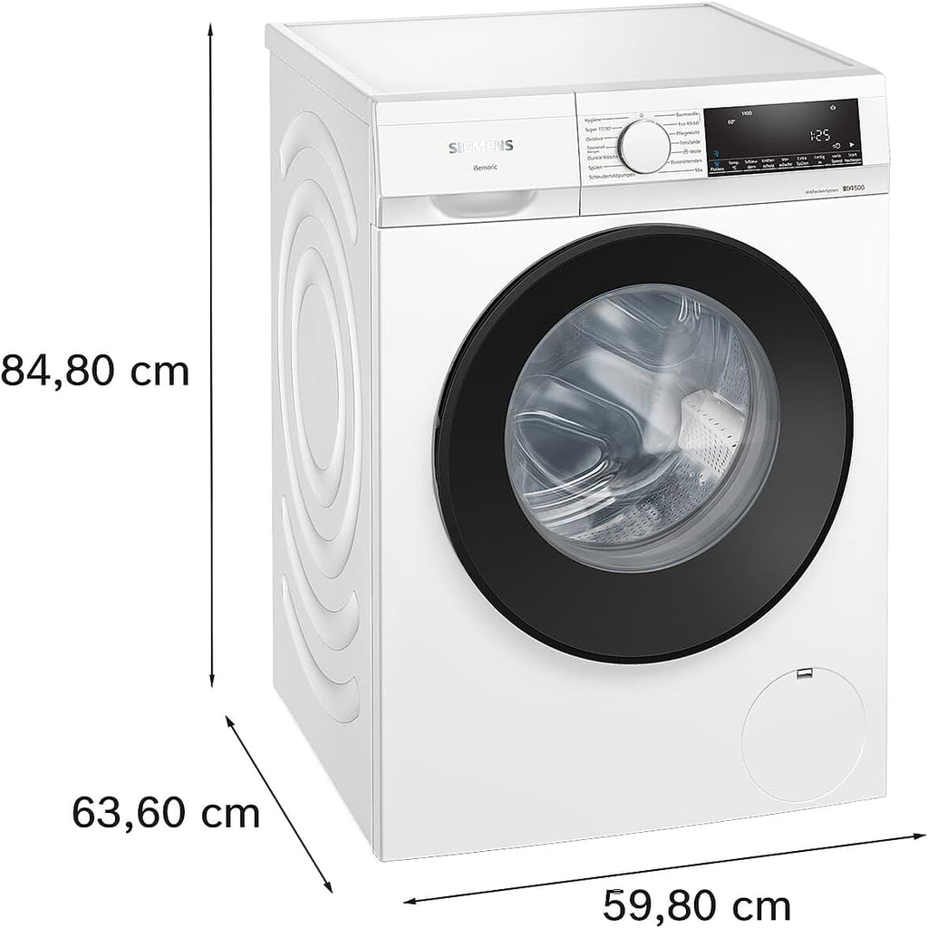 Siemens WM14N122 iQ300 Lavatrice / 7kg / D / 1400 giri/min / Programma Outdoor / Funzione varioSpeed / Funzione aggiungi bucato, Bianco/Nero