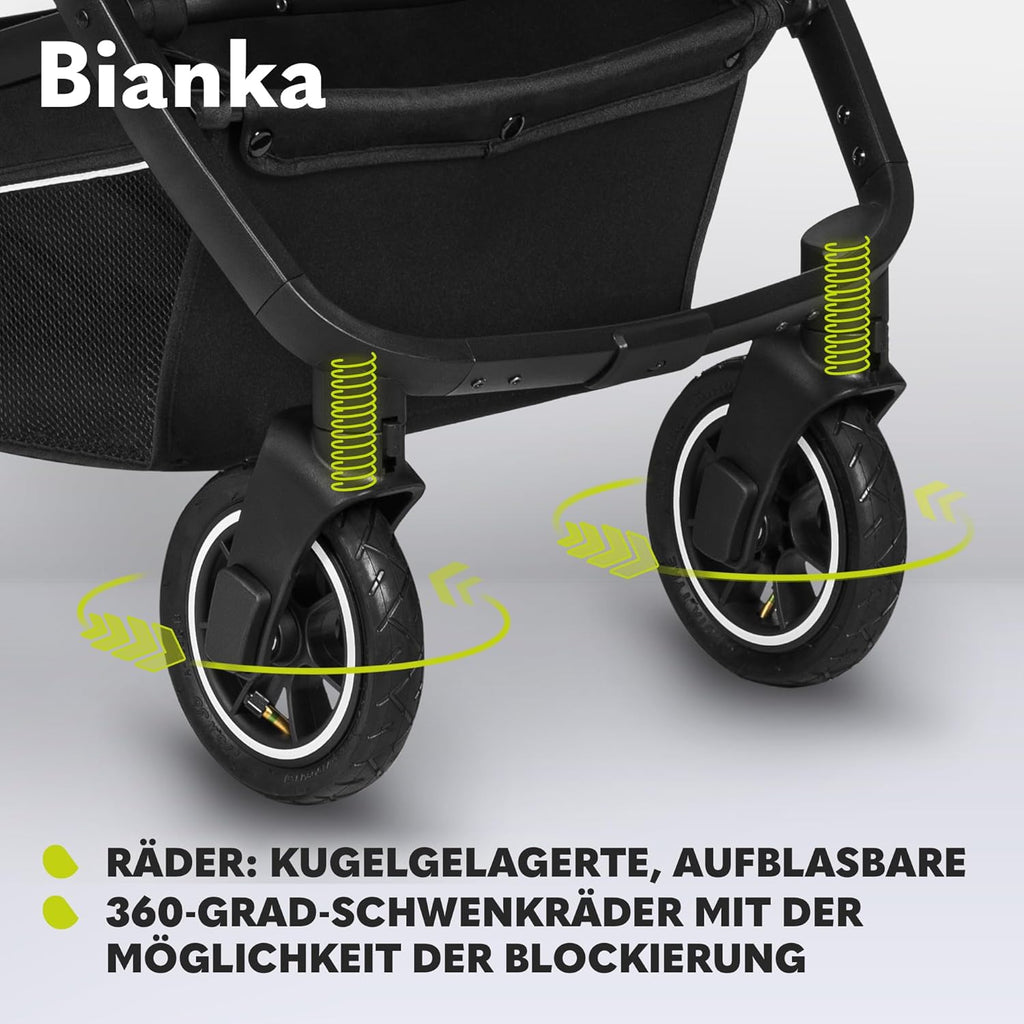 LIONELO BIANKA Kinderwagen 3 in 1 bis 22 kg Babywanne Autositz Zusammenlegbar, Reise-System, Einstellung der Rückenlehne, Räder 360o Stoßdämpfer, Verdeck XXL